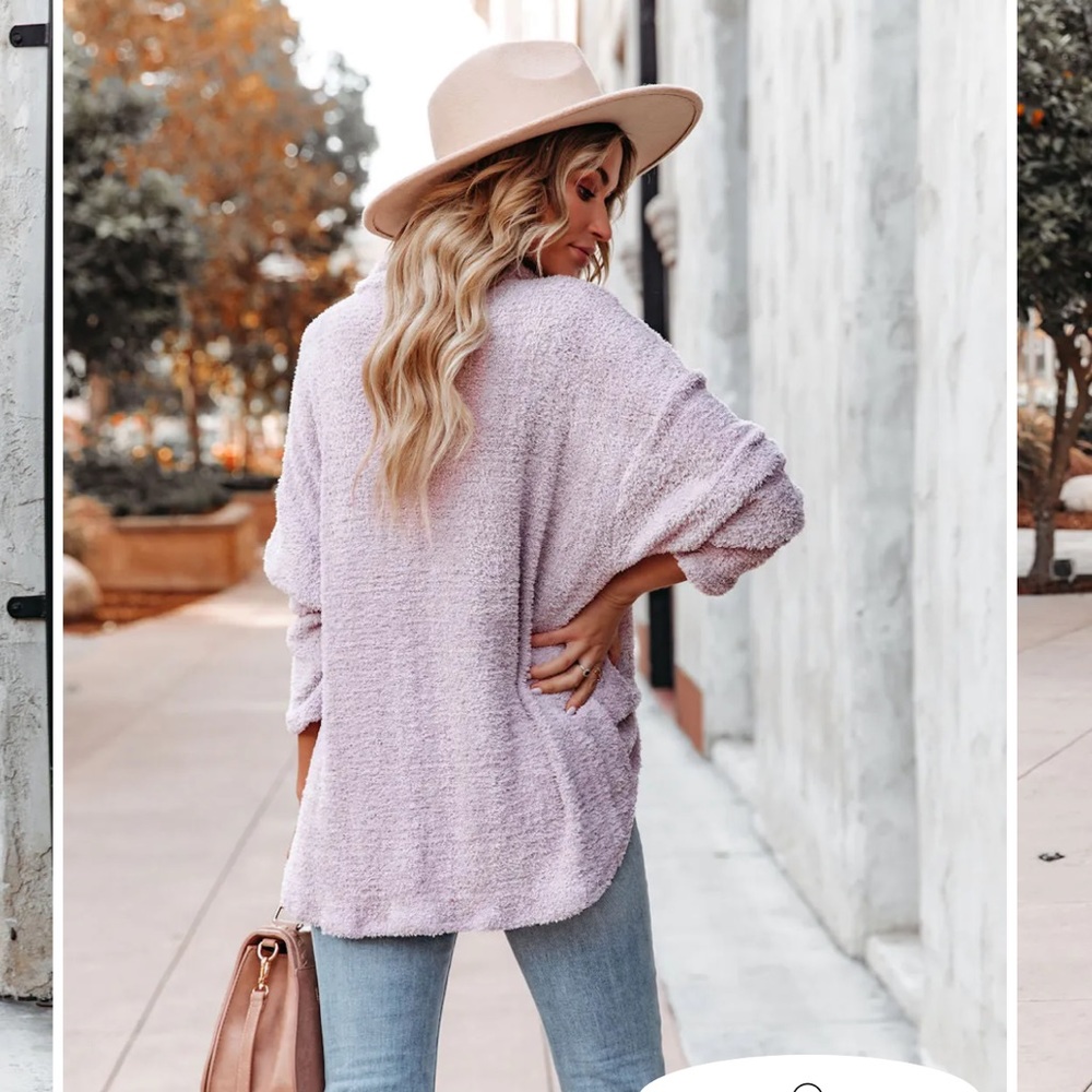 Vici Companion Fuzzy Knit Shacket Dusty Lilac Large - Picture 2 of 5